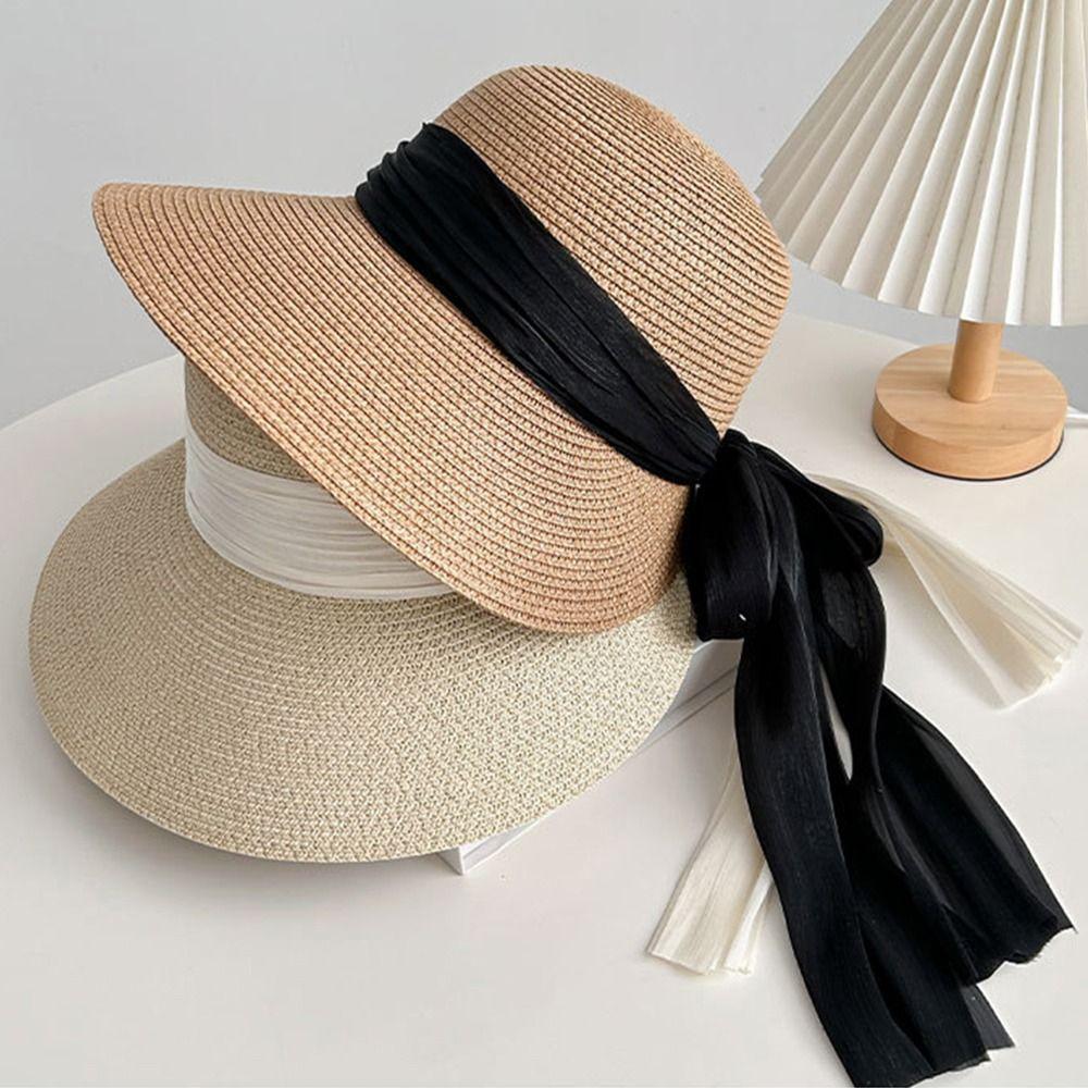 Foldable Lace Brim Sunshade Cap Wide Brim Sun Protection Cap Vacation Straw Sun Hat  Beach