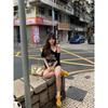 American High Street Slanted Shoulder Short-sleeved T-shirt Women In Summer Lazy Style Slim Versatile Top