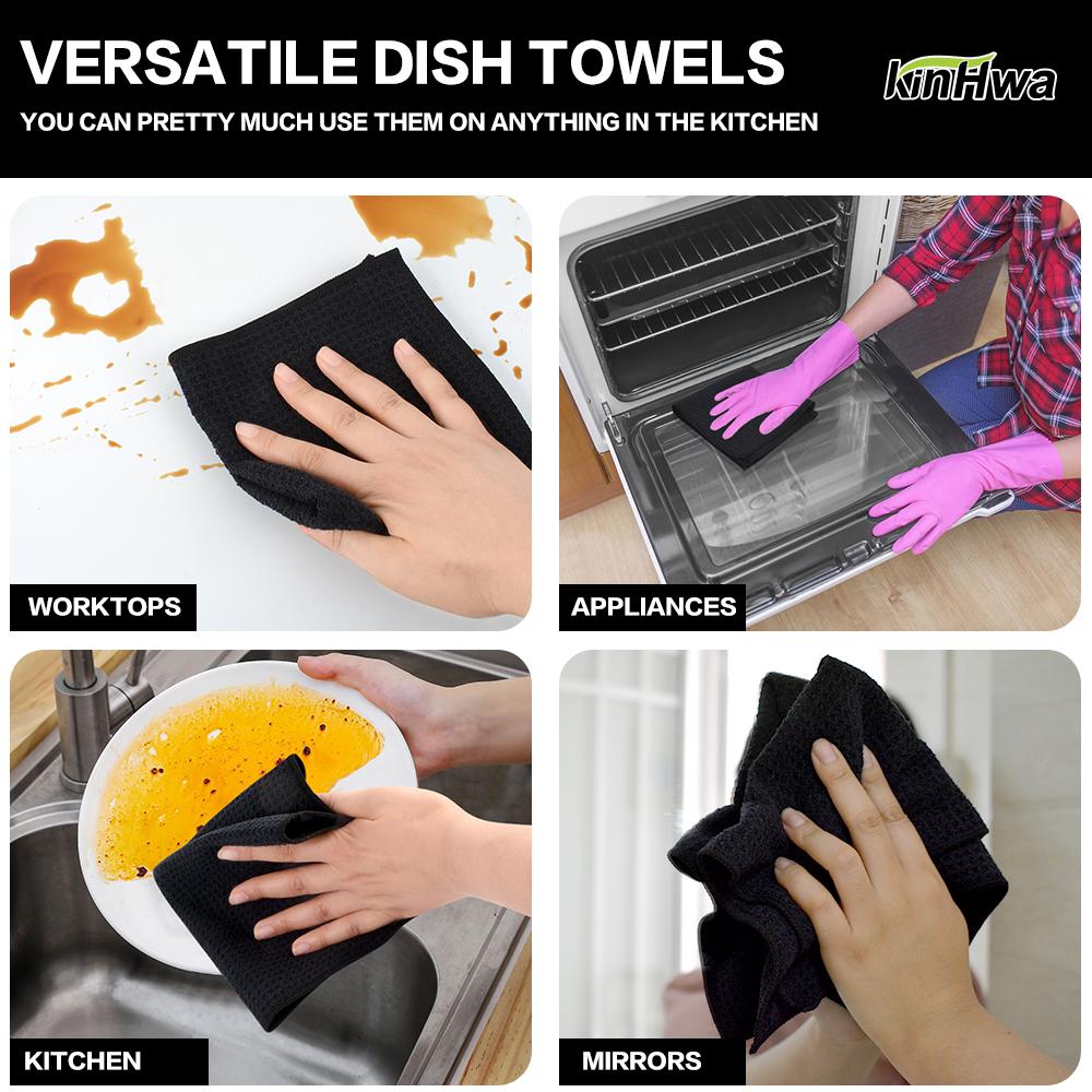 380gsm Thick Microfiber Waffle Weave Dish Drying Cloth Household Kitchen Glass Cleaning Cloth Tea Towels Set 13"x13" 6 Pack