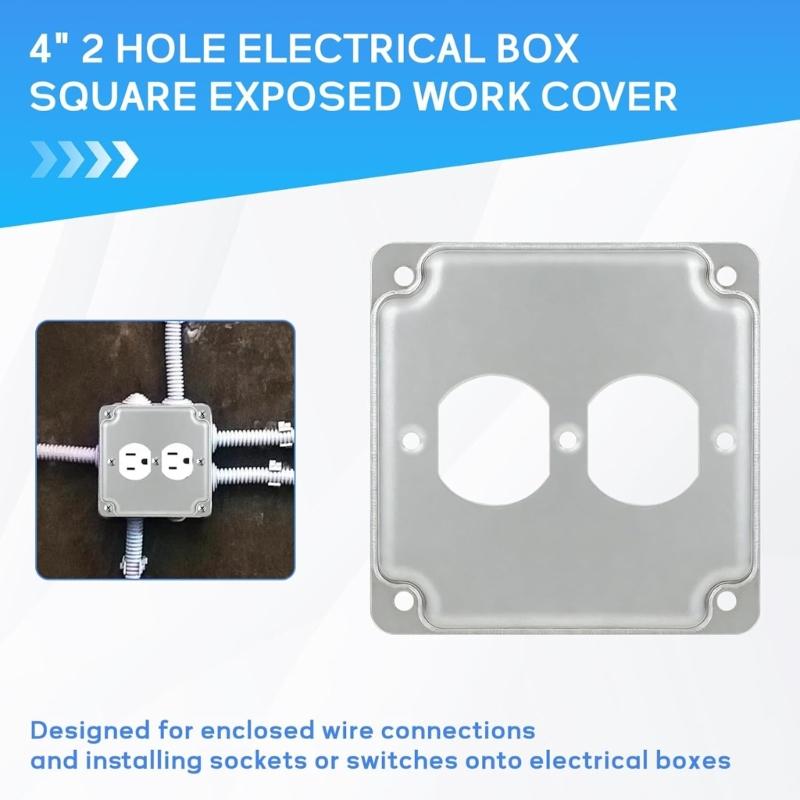 Pack Of 2 Heavy Duty Steel Electrical Box Covers with Raised Designs Switches Plate Covers Set for Square Outlet Boxes