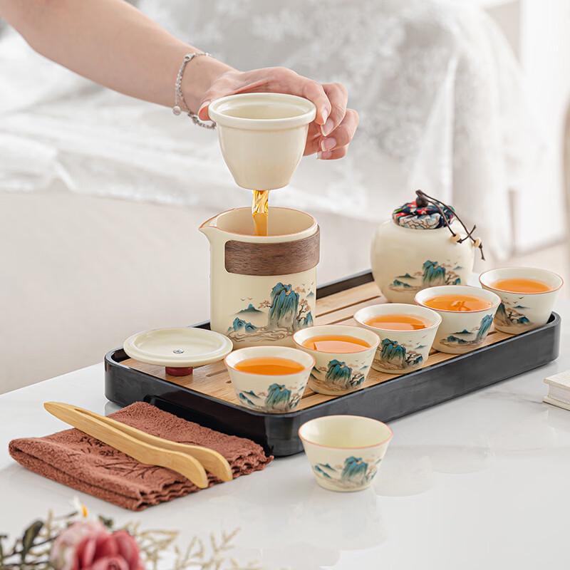 Portable Chinese Ceramic Tea Set with Travel Bag
