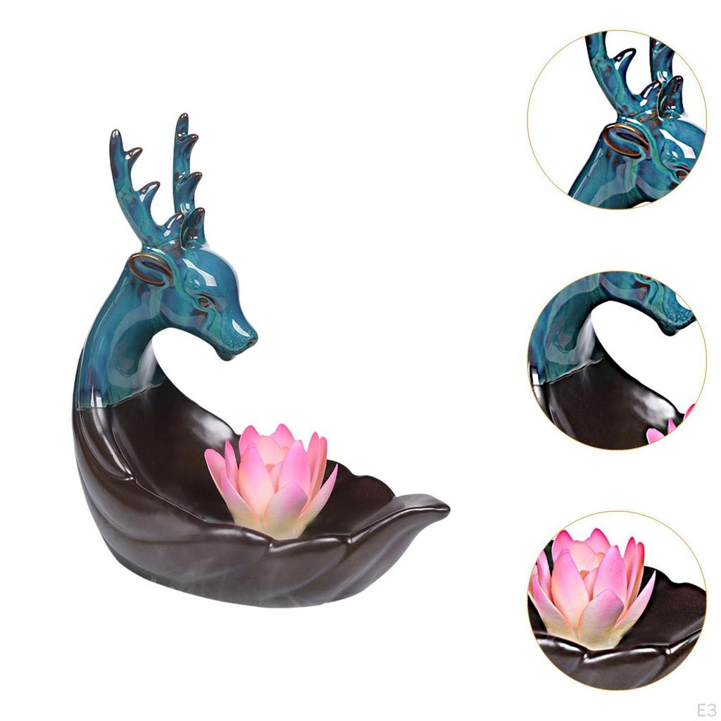 Backflow Incense Burner Waterfall Lotus Ceramic Censer Desk Statue Stick Holder Elk for