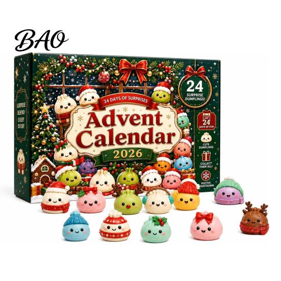 Unique Christmas Collectible Figures Advent Calendar with Squeeze Toys, Cute Silicone Dumpling Figures, Creative Holiday Game Props Stress Relief