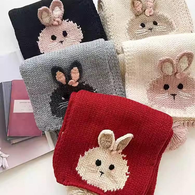 Cute Cartoon Bunny Wool Scarf Female Warm Neck Protection Student White Handmade Knitted Scarf