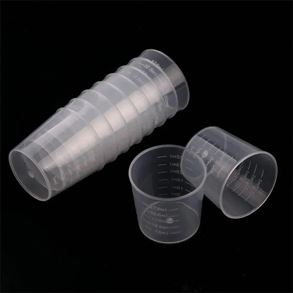 Plastic Measuring Cup 10pcs 30ml Graduated Mixing Cup Liquid Container Epoxy Resin Silicone Making Tool Transparent