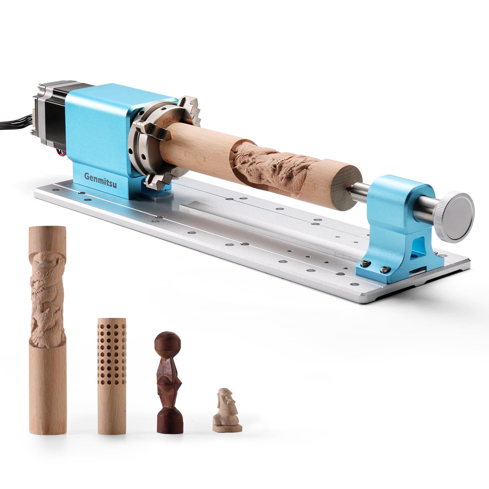 

Genmitsu Rotary Module Kit for Prover XL 4030 V2 CNC Router Machine with NEMA23 Planetary Gear Stepper and Clamping Range 4-Axis Motor, 4-Jaw Chuck, синій