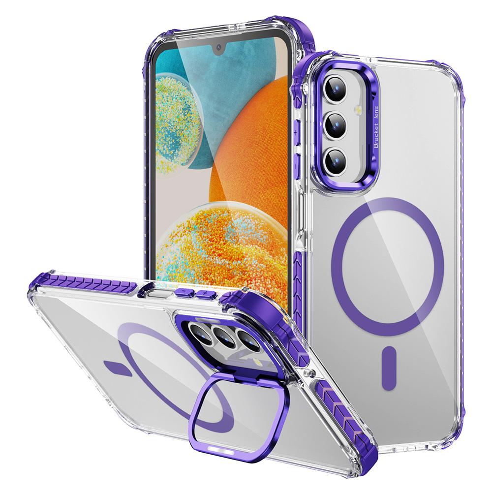 For Samsung Galaxy S24 Clear Phone Case with Lens Kickstand Cover Compatible with MagSafe