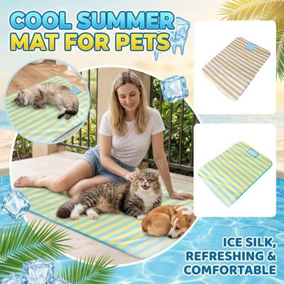 Tapis de lit pour chien pour l'été, Coussin de lit pour animal de compagnie en soie glacée respirante avec housse amovible lavable, Tapis de couchage pour chiot anti-adhésif avec