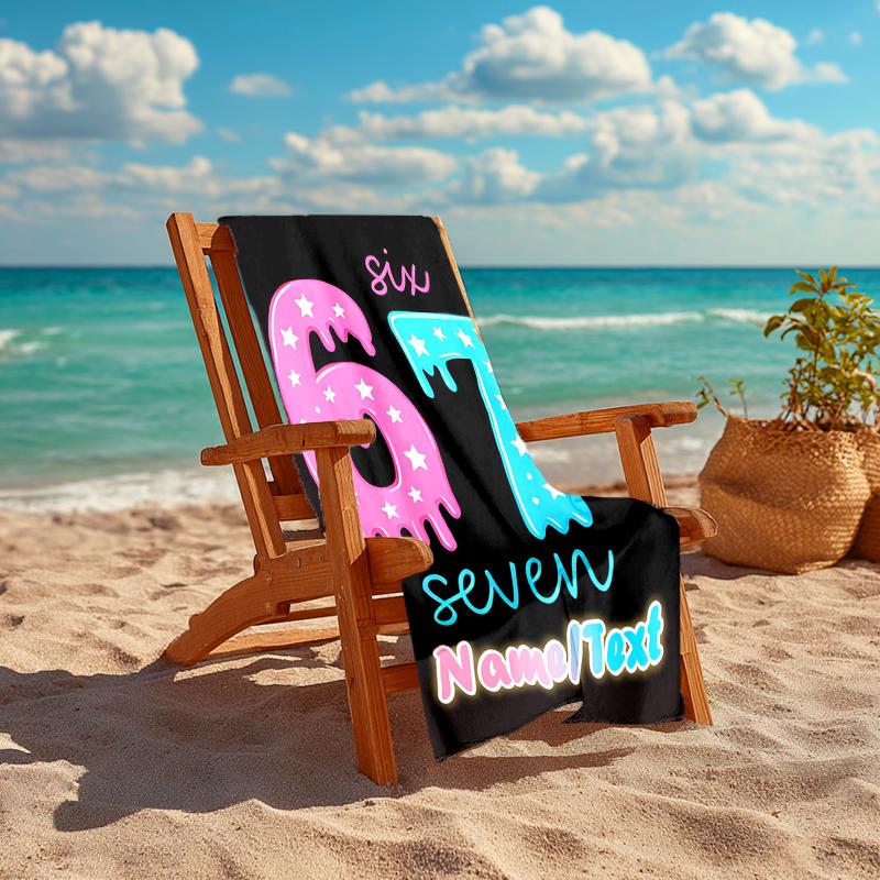 1PC Custom Name "Sixty-Seven Stars Drip" Beach Towel Highly Absorbent And Sand-Resistant Towel for Swimming, Pool, Yoga, And Travel Lightweight