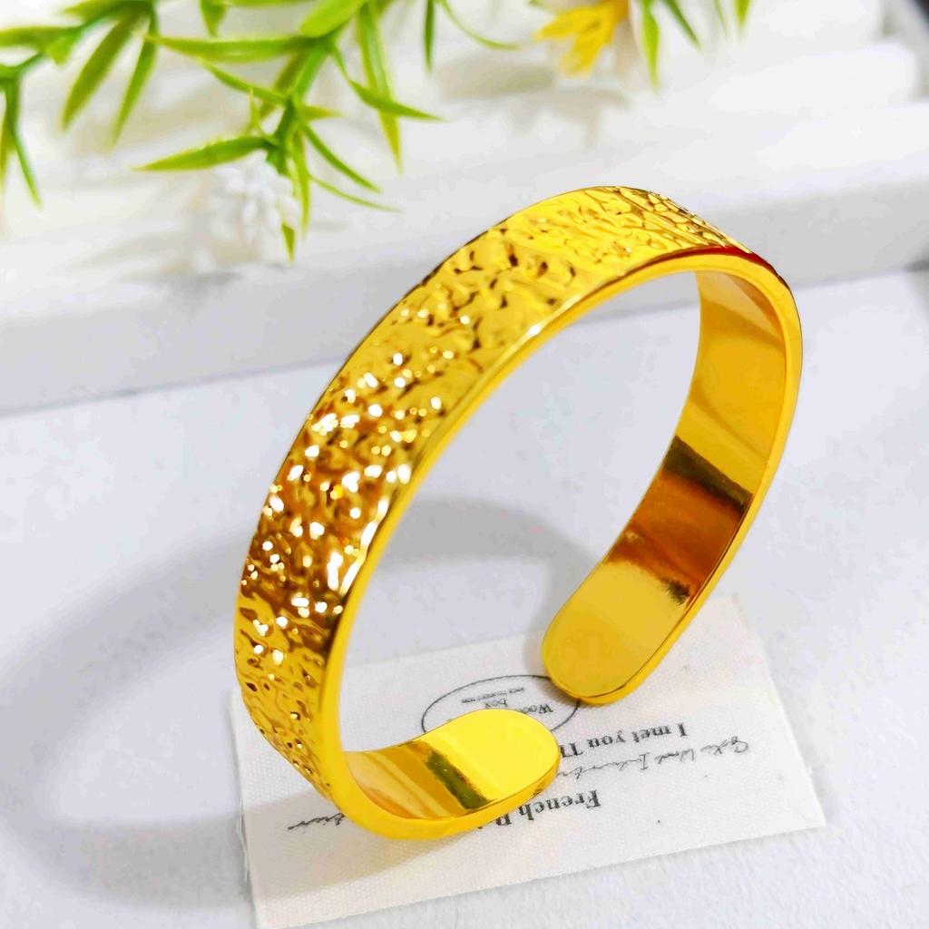 Wide Hammer Pattern Bracelet Women's Solid Mirror Open Bracelet High-end
