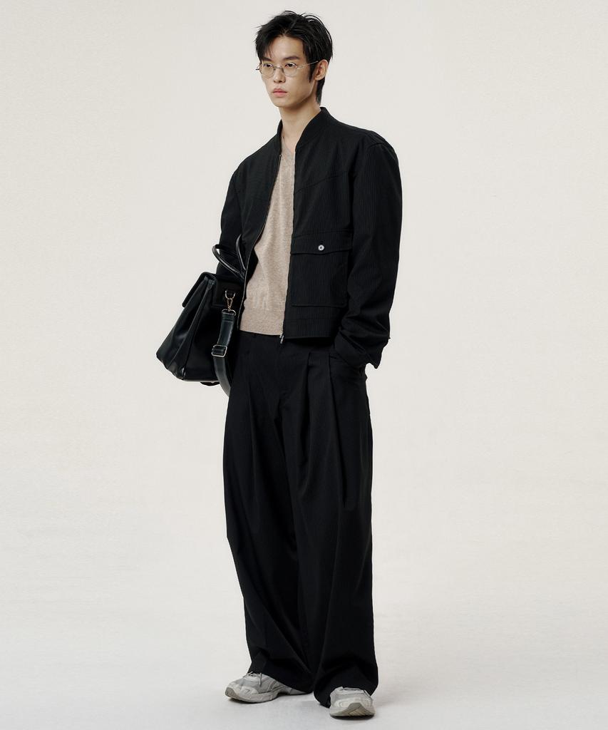 Noise Striped Officer Blouson Jacket - Black