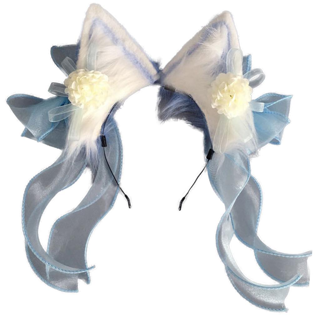 Sweet Students Woman Cat Ear Hairband with Flower&Bowknot Gorgeous Cat Ear Headbands Chinese Style Hanfu Hair Hoop