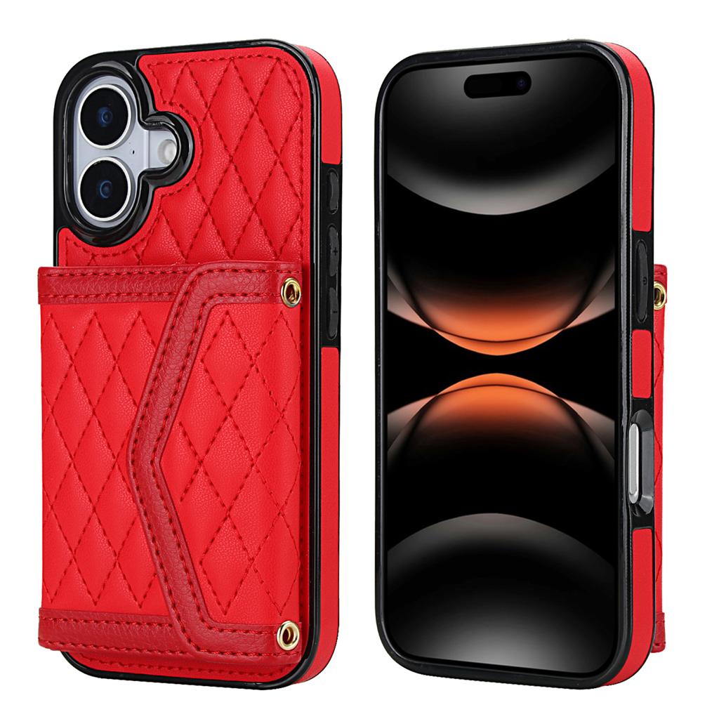 For iPhone 17 Case Card Holders RFID Blocking PU Leather + TPU Phone Back Cover with Shoulder Strap