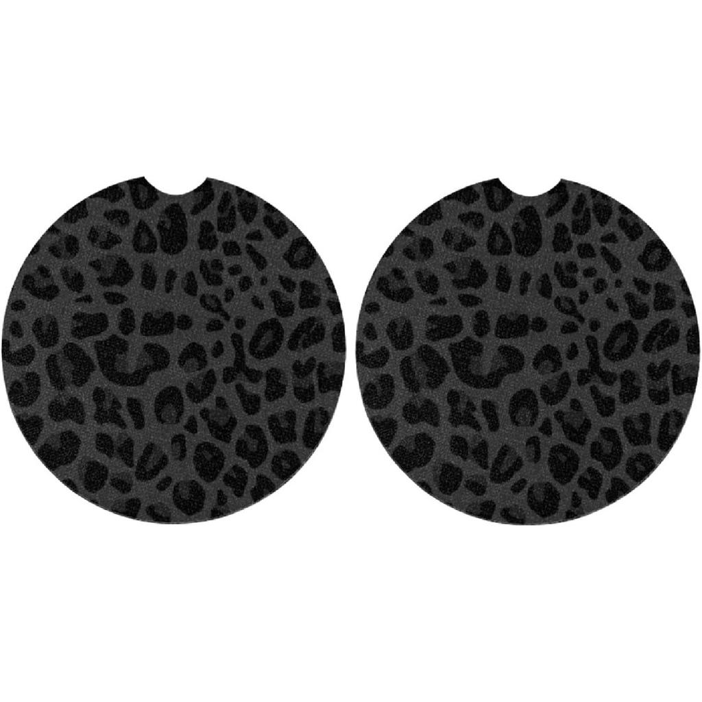 Leopard Spots Auto ert Coaster, Vivid Cheetah Skin 2.8 Inch Auto Car Cup Holder Coasters Rubber Anti-Slip Drink Car Cup Mat, Black Gray Cute Car