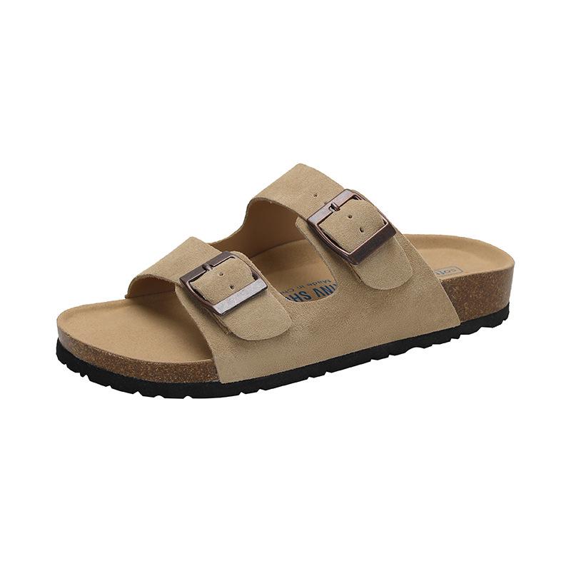 Women's Retro Genuine Leather Birkenstock Shoes, Inner Height-Increasing, Single Strap Beach Slippers, Sizes 35-46 Available