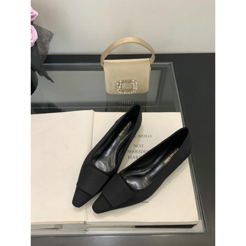 2025 Spring and Autumn New Fashion Versatile Satin Square Head Low Heel Shoes with Skirt Square Buckle Commuter Shoes Women
