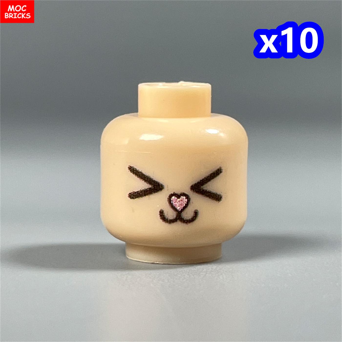 

Non-Toxic 10Pcs Moc Bricks 4Cm Figure Face Hairs Anime Expression Head Diy Educational Building Blocks Toys For Children Gifts