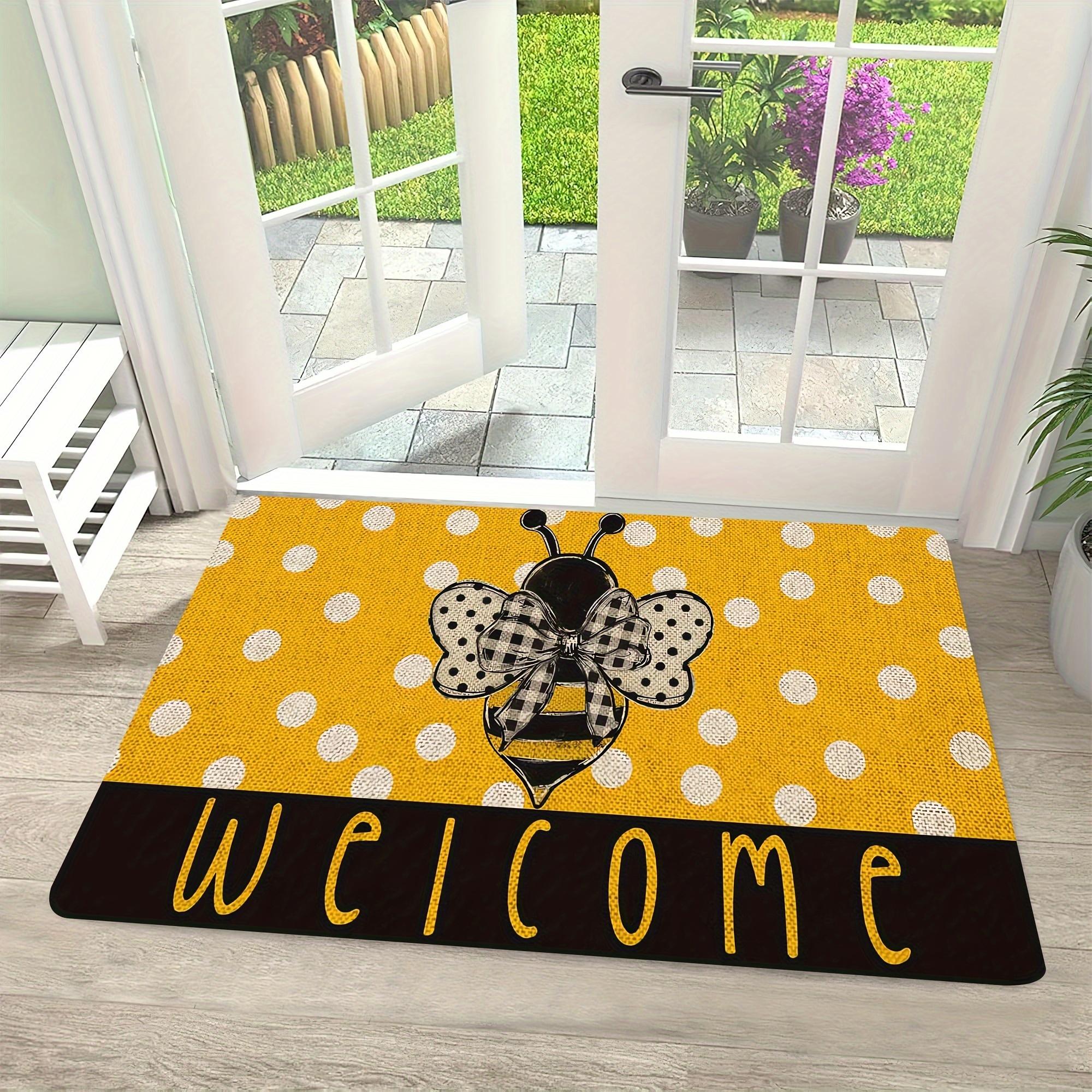 

Charming Bee Welcome Doormat - Yellow Polka Dot Design with Bow for Home Entrance, Perfect for Spring and Summer Decor 40x60cm