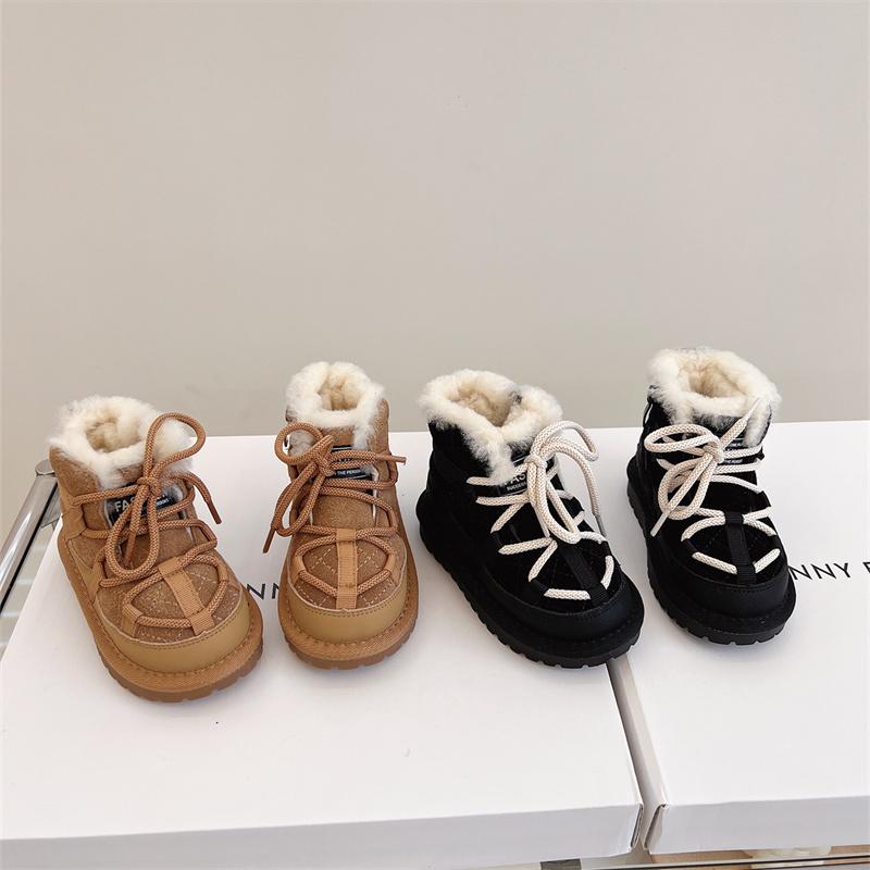 2025 New Winter Children Snow Leather Boots Warm Plush Toddler Boys Shoes Non-slip Fashion Baby Girls Boots