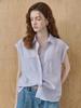 MAXZA Seersucker Striped Cap Sleeve Shirt Blouse