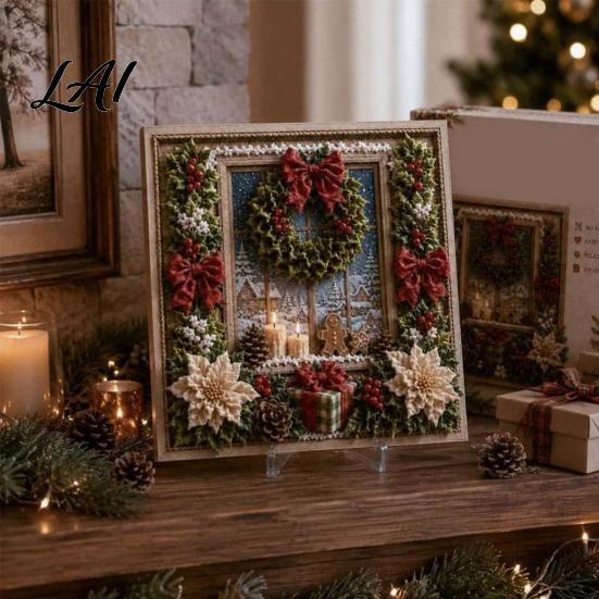 Handmade Poke Art Kit 3D Christmas Fabric Kit DIY Punch Needle Embroidery Set Painting Set Holiday No-Sew Crafts Projects for Adults and Beginner