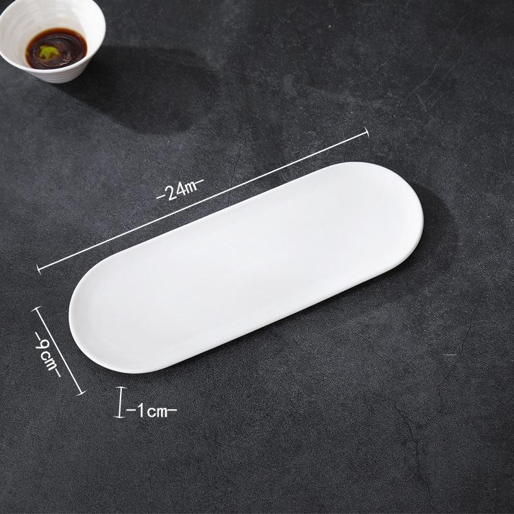 Japanese White Rectangular Ceramic Plate for Sushi or Desserts