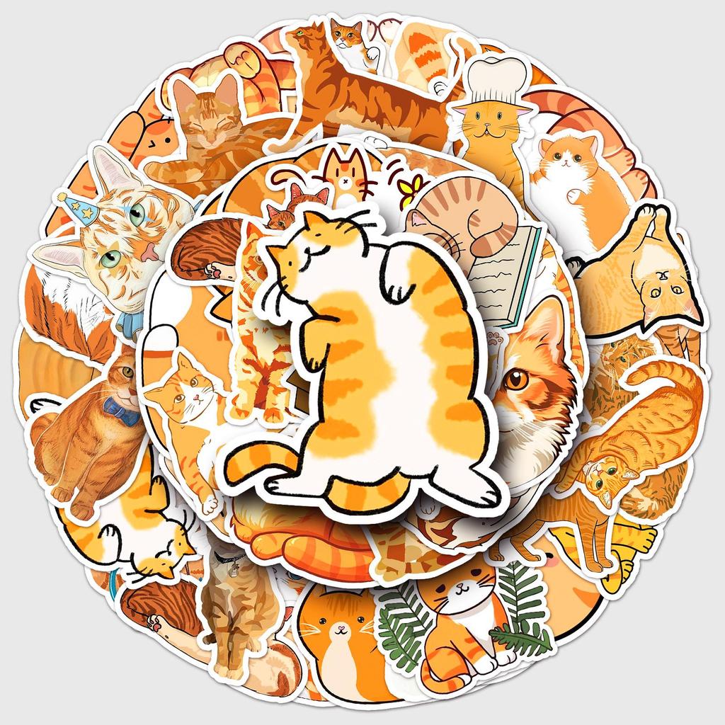 50 Cute Orange Cat Graffiti Stickers for Decor: Perfect for Phone Cases, Water Bottles, and Suitcases.