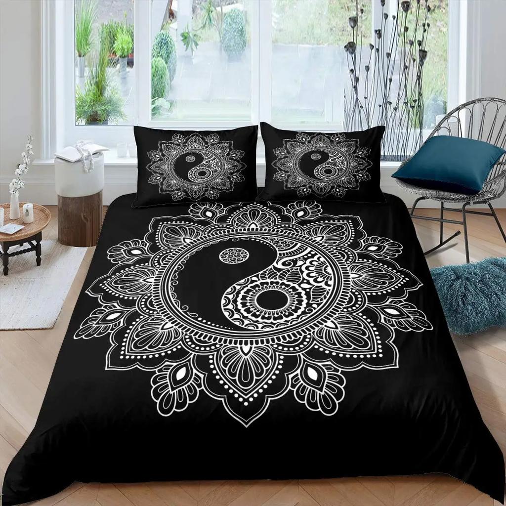 Zestaw poszwy na kołdrę Yin Yang Boho Trippy Art Twin Poszwa na kołdrę Plotki Tradycyjny motyw Ying Yang Rozmiar King Poliestrowa poszwa na kołdrę