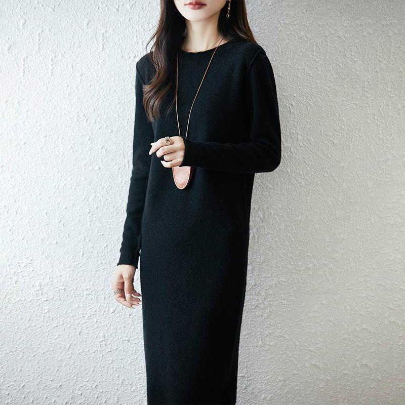 Women Sweater Dress 100% Wool MODERN NEW SAGA O-neck Knit Long Pullover Winter Jumpers Wool Long Dress Female