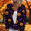 Women's Long Sleeve Knit Cardigan with Halloween Print Button Front