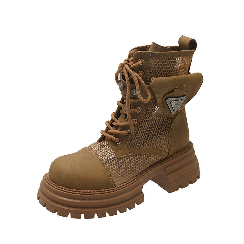 

Полые ботинки Мартин женские новые летние тонкие дышащие с внутренней высотой на толстой подошве походные ботинки сетчатые короткие ботинки 40 верблюд