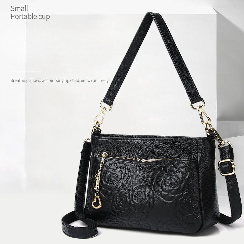 Echtes Leder Damentasche Feiya Lederwaren Erste Schicht Rindsleder Modische Rose Geprägte Einzelne Schulter Umhängetasche Tragbare Kleine Quadratische Tasche