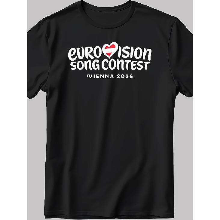 Original Tops Men Eurovision 2026 T-Shirt - Austria Song Contest Logo Print Crew Neck Short Sleeve Tee, Casual Fan Merchandise for Vienna Event S