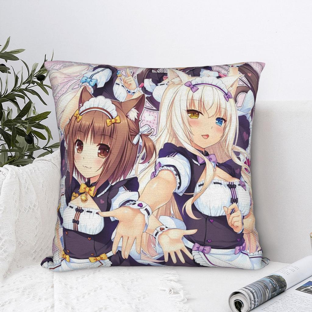 Super Kawaii Game Nekopara Chocola Vanilla Pillow Case Soft Pillow Cover Funny Cushion Cover For Living Room Bed Chair