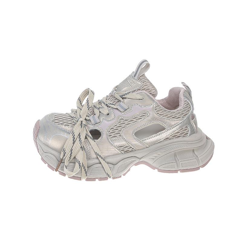 [Fanjiamei] Hollow Daddy Shoes Women's Summer Mesh Breathable 2025 Paris New Versatile Platform Sneakers