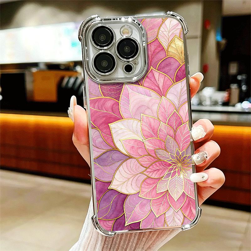 

Beautiful Rose Gold Art Plating Phone Case For Iphone 16 17 Pro Max Air 16E 14 15 Plus 12 13 Mini Anti-Fall Airabag Cover iPhone 17 Pro Max