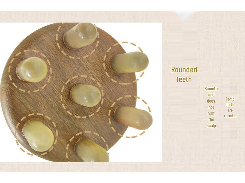 Natural Green Sandalwood & Ox Horn Massage Comb - Meridian Therapy Scalp Comb with Seven Stars Design