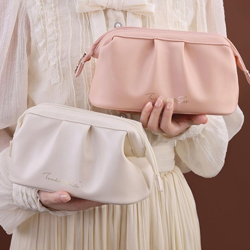 Travel Cosmetic Bag 10x21x12cm PU Leather Large Capacity for Woman and Girls Keeping Cosmetics Organized