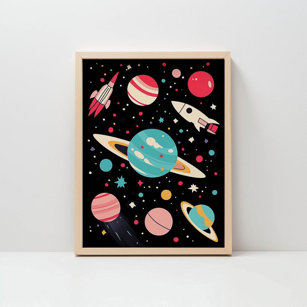 Plakat Kosmiczna Podróż Plakat Kosmiczna Podróż, 40X50 Cm, Rama Aluminiowa Czarna, Papier Matowy 230 Gsm