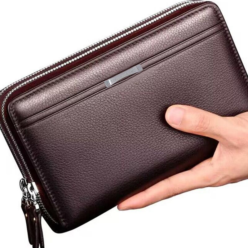 Double Zipper Men's Wallet Long Money Clip Leather Handbag Large Capacity Business Mobile Phone Card Holder Men's Gift Father Son Husband
