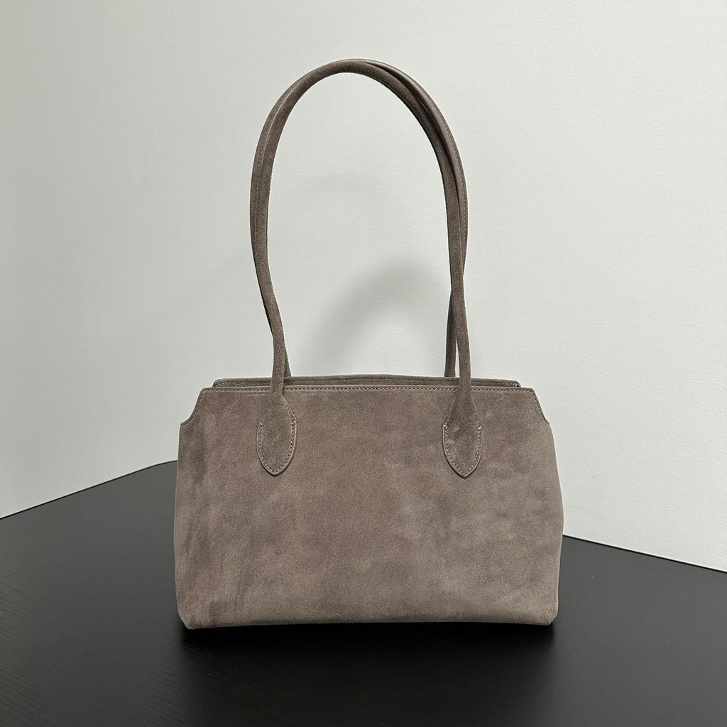 2025 New light luxury minimalist tote bag coffee retro suede commuter versatile shoulder underarm bag handbag women