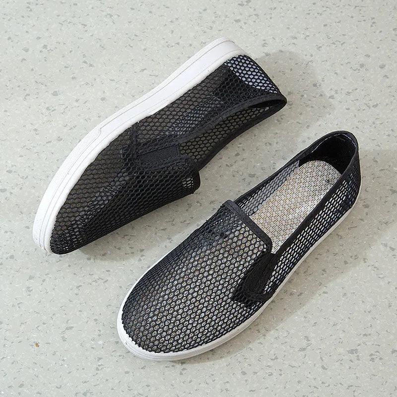 WTEMPO Proste czarne białe siateczkowe wydrążone uniwersalne buty damskie casualowe lekkie miękkie płaskie buty wsuwane