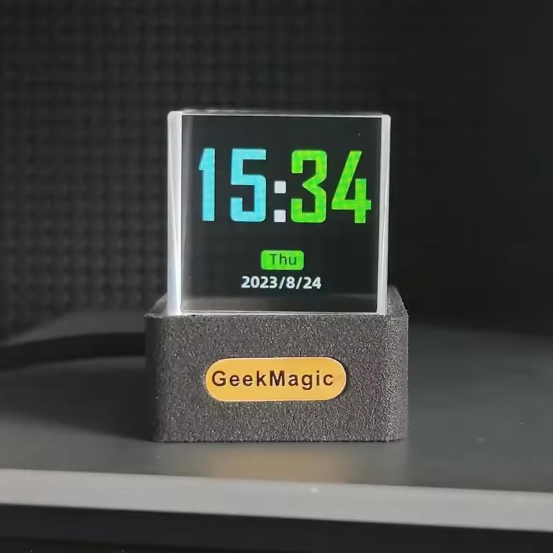 zmart GeekMagic GIFTV Crystal Cube Photo Display Holographic Desktop Smart Weather Station Digital Clock GIF Animation Album Hologram Clock Crystal Ph