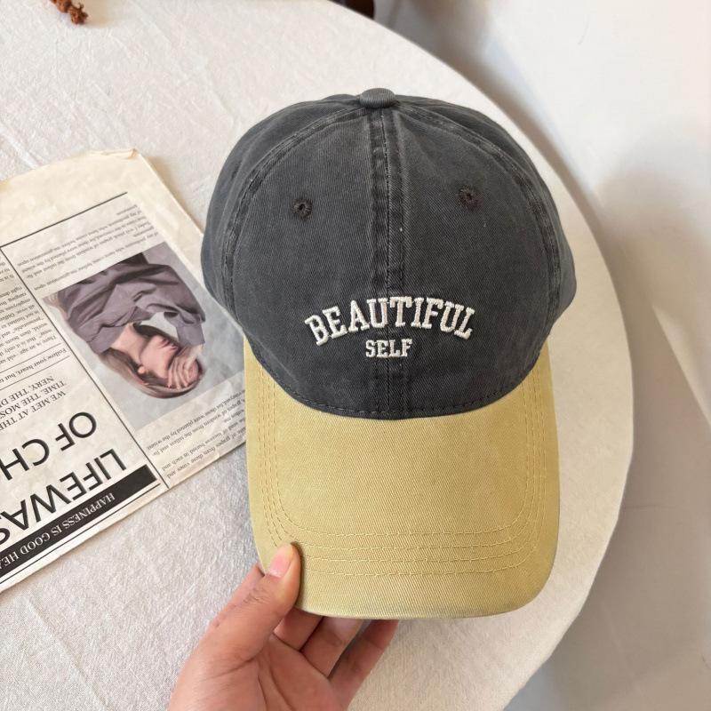 New retro splicing baseball cap children's outdoor leisure versatile student letter embroidery sunshade cap
