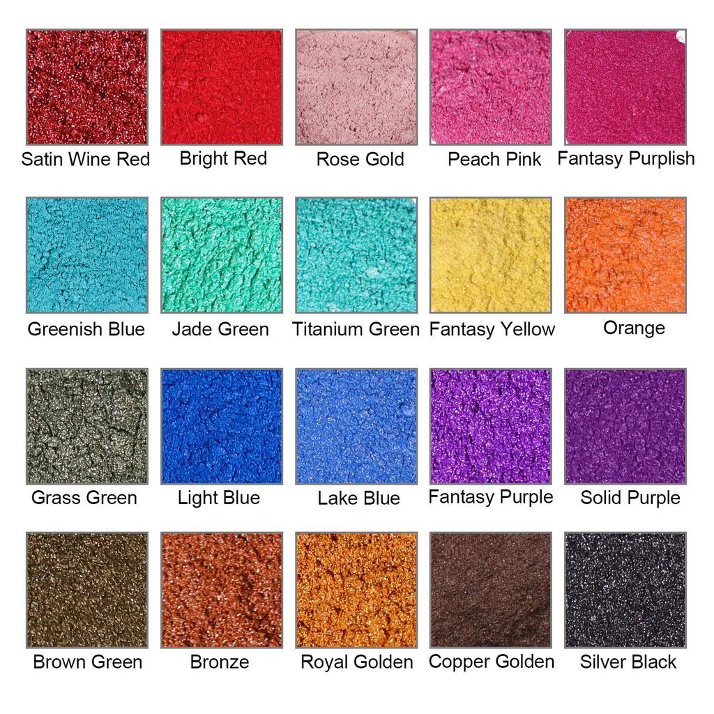 Mica Powder 20 Color Pigment Soap Making Nail Resin Candle Eye Resin Craft Nail Adhesive Pearlescent Pigment for Epoxy Pigment Powder Colorant,
