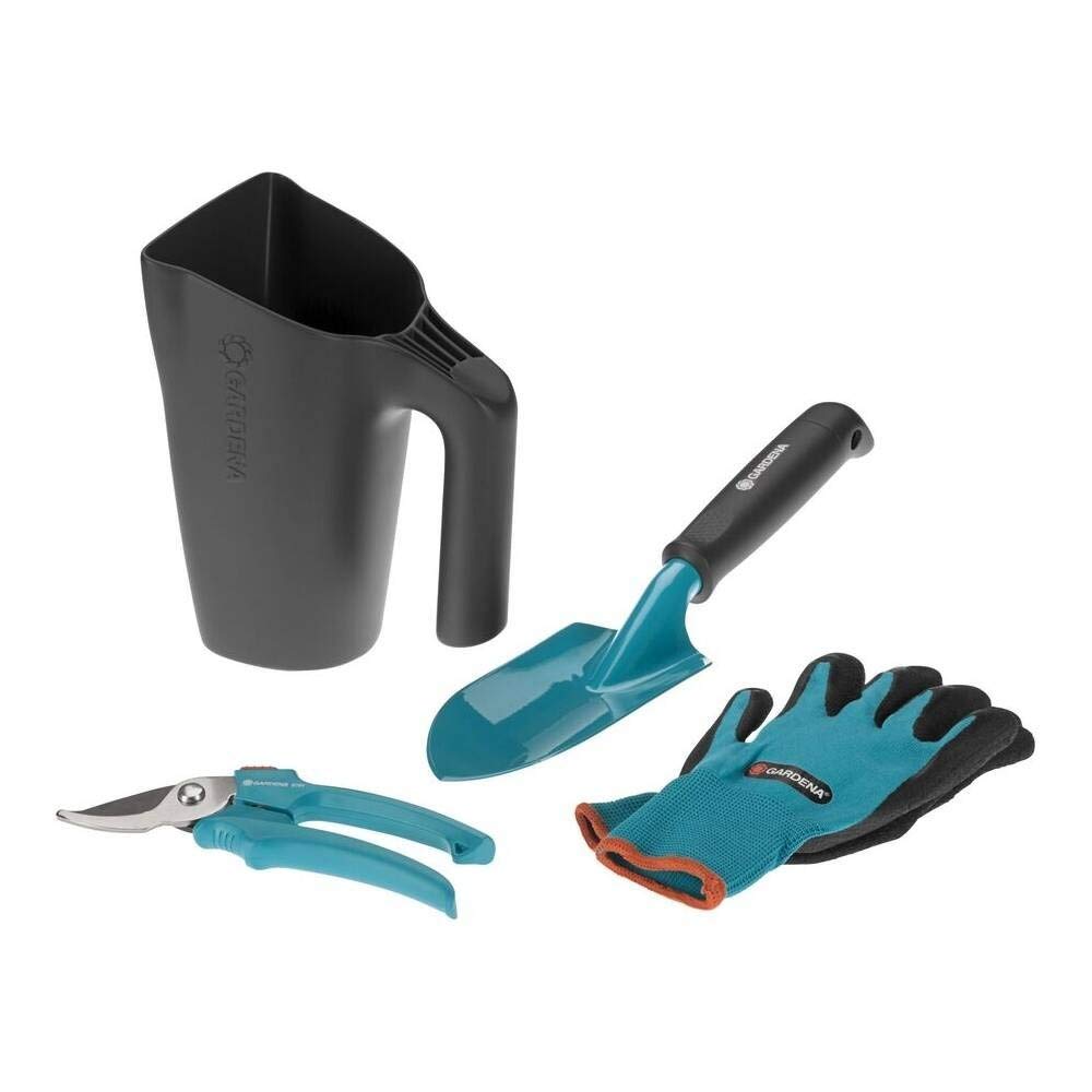GARDENA Gardening Hand Tool Set 4-Piece (Hand Shovel, Gloves, Scissors, Jug) 8966-30