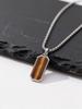 Small Dogtag Tiger Eye Stone Necklace for Men,Stainless Steel Silver Color Natural Stone Pendant,Punk Biker Jewelry Gift