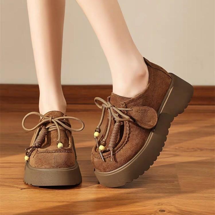 Baotou Half Slippers Women's Shoes 2025 New Fashion Matte Leather Platform Muffin Lace-up Lazy Casual Shoes Muller Shoes