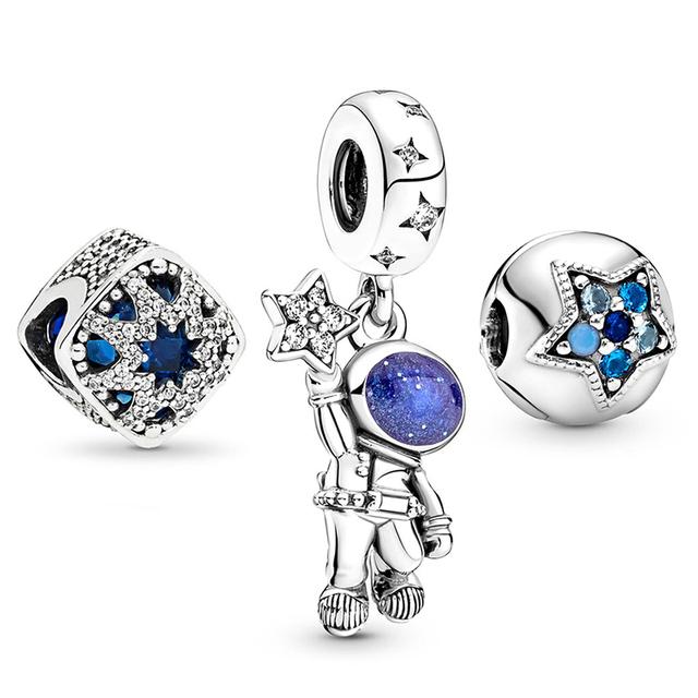 3pcs /Lot Blue Enamel Globe Charms Beads Star Pendant Fit Diy Brand Charm Bracelets Necklaces For Women Fashion Jewelry Making
