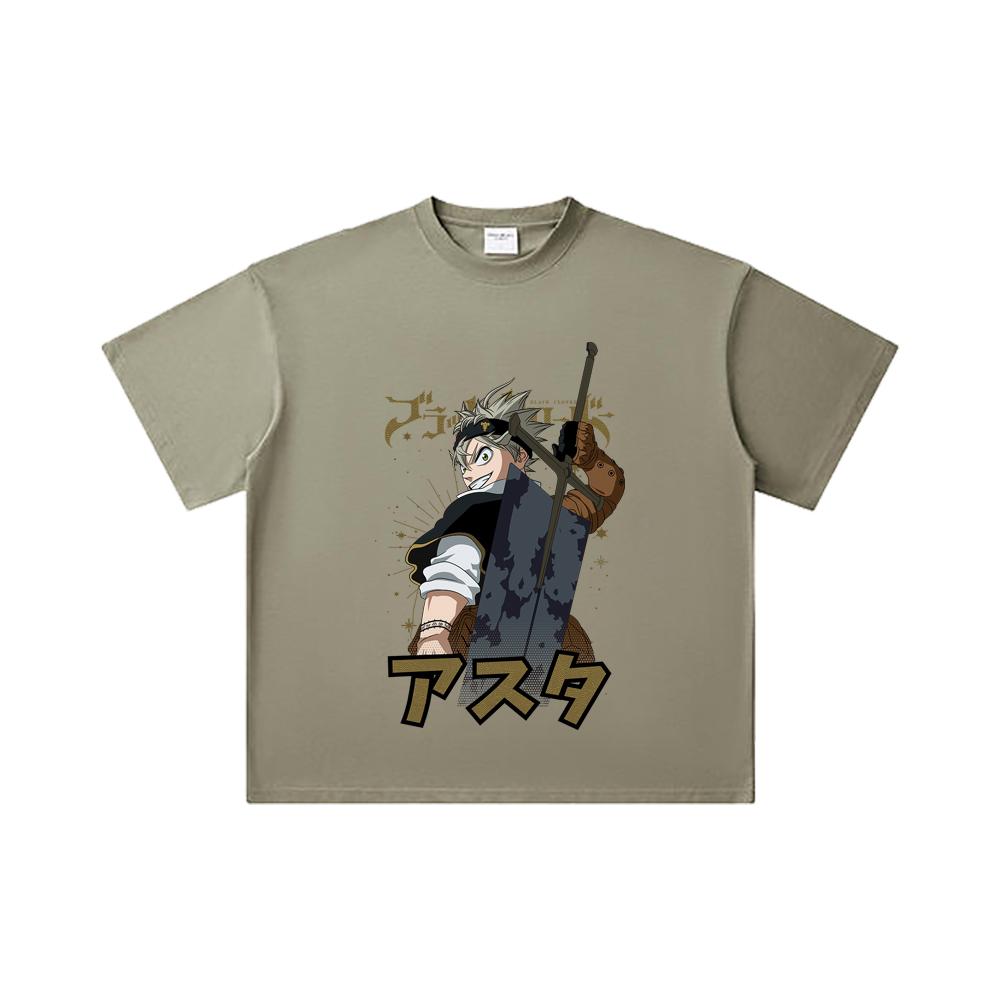 260 GSM Double Yarn 32 Count 100% Cotton Black Clover V2 Asta Print Unisex Heavy Cotton T Shirt